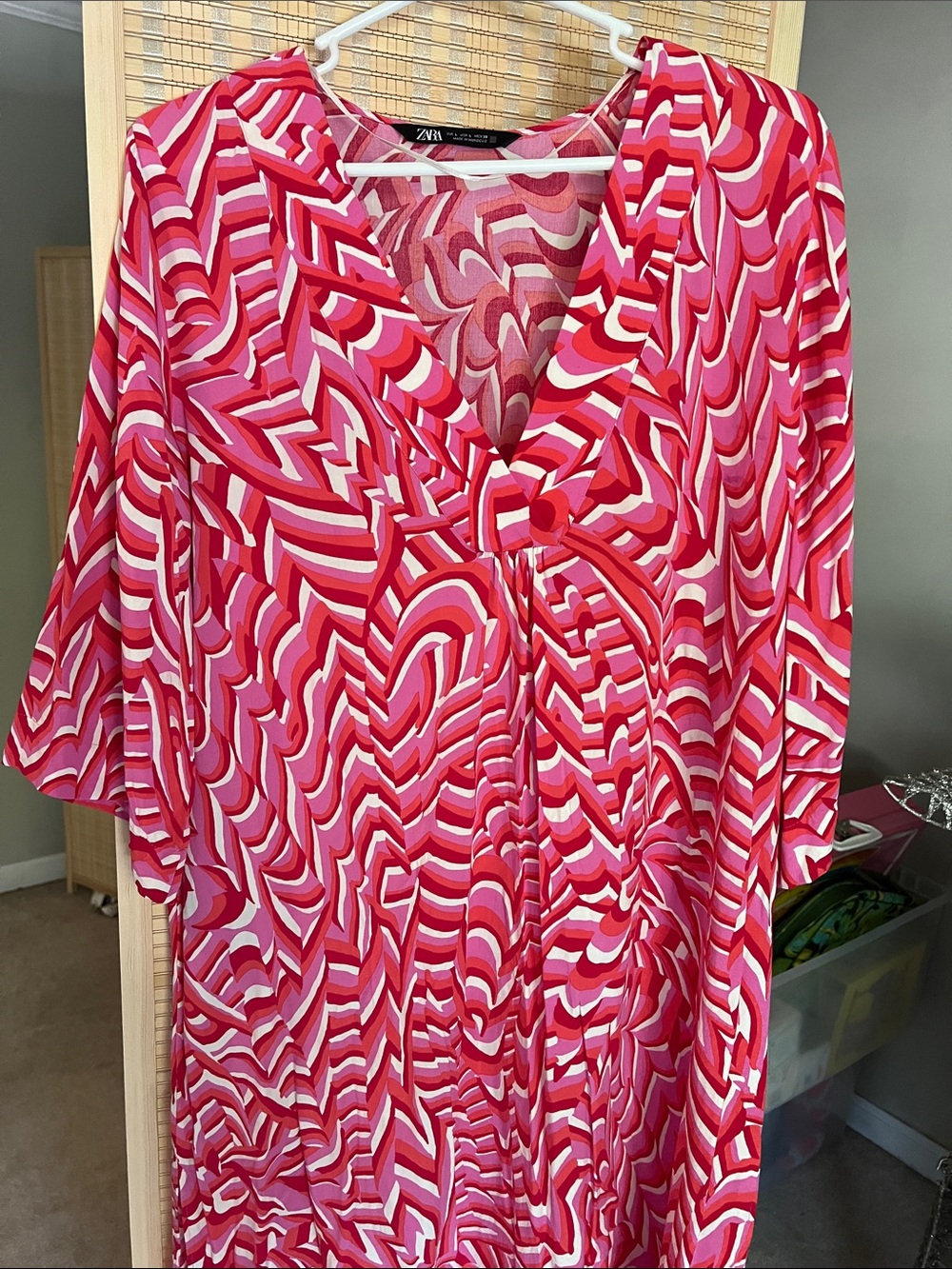 Zara Red & Pink Abstract Midi Dress
